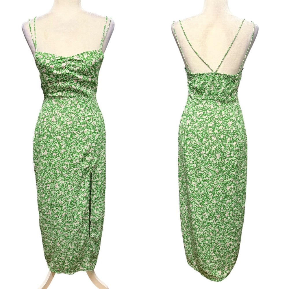 Zara Midi Dress Womens S Ditsy Floral Feminine Smocked Cottagecore Romantic Slit